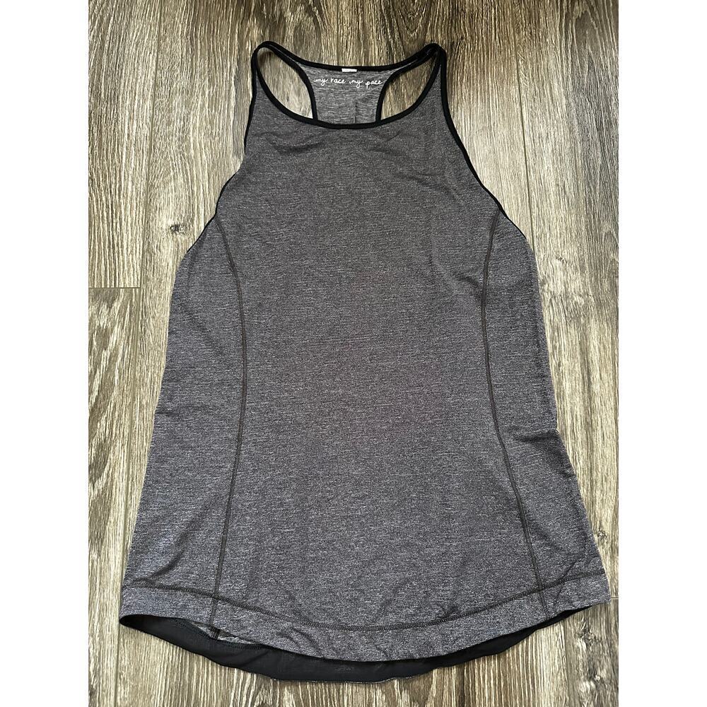 Lululemon Time To Sweat Tank My Race My Pace Heathered Black Gray Womens